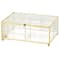 7" x 5" x 3" Clear & Gold 3-Slot Glass & Metal Jewelry Box with Chain Accent